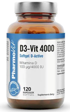 Vitamin D3-Vit 100 µg (4000 IU) glutenfrit kosttilskud 120 kapsler - Pharmovit (Clean Label)