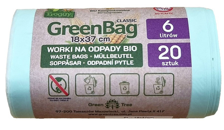 Poser til organisk og blandet affald (komposterbart og bionedbrydeligt) 6 l 20 stk - FROGGY (GREENBAG)