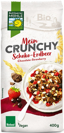 Knasende chokolade med jordbær og solbær bio 400 g - bohlsener muehle