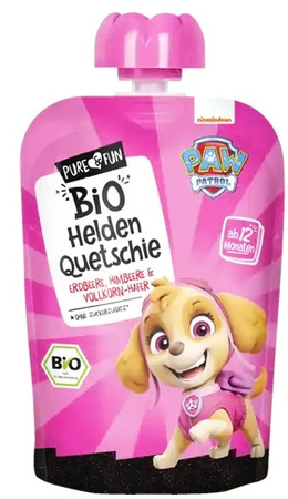 Jordbær-hindbærpuré med havre BIO 100 g Psi Patrol- Skye - PURE&FUN