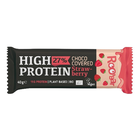 Lyserød jordbærproteinbar bio 40 g - ROOBAR