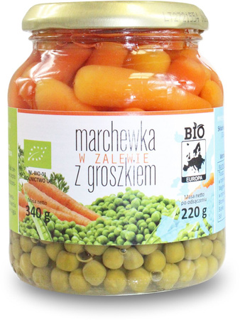 Gulerødder i marinade med ærter i glas bio 340 g (220 g)