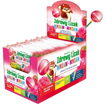 Glutenfri kugleslikkepind med hindbærsmag og D- og C-vitamin 6 g - MNIAM MNIAM Starpharma