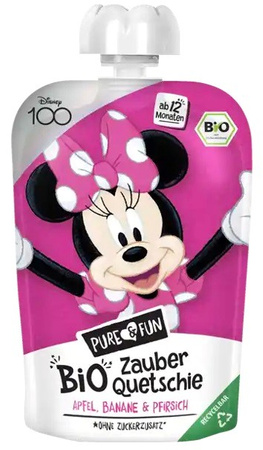 Æble-banan-ferskenpuré BIO 100 g Minnie Mouse - PURE&FUN