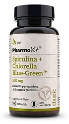 Spirulina + Chlorella Blue-Green kosttilskud (500 mg) glutenfri 180 tabletter - PHARMOVIT (CLASSIC)