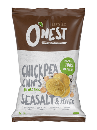 Kikærtechips med havsalt og sort peber glutenfri bio 40g - O'Nest