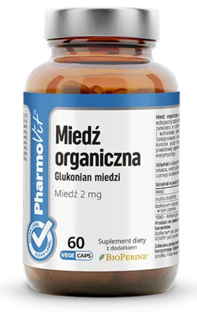 Økologisk kobber (2 mg) glutenfrit kosttilskud 60 kapsler - Pharmovit (clean label)