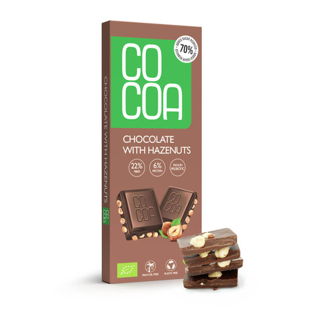 Hasselnøddechokolade 70 % mindre sukker bio 40 g - COCOA