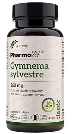 Gurmar-ekstrakt (gymnema sylvestre) 360 mg glutenfrit kosttilskud (90 kapsler) - PHARMOVIT (CLASSIC)