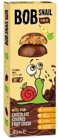 SÆT 24 x Æble- og pæresnack i belgisk mælkechokolade uden tilsat sukker, glutenfri 30 g - Bob Snail
